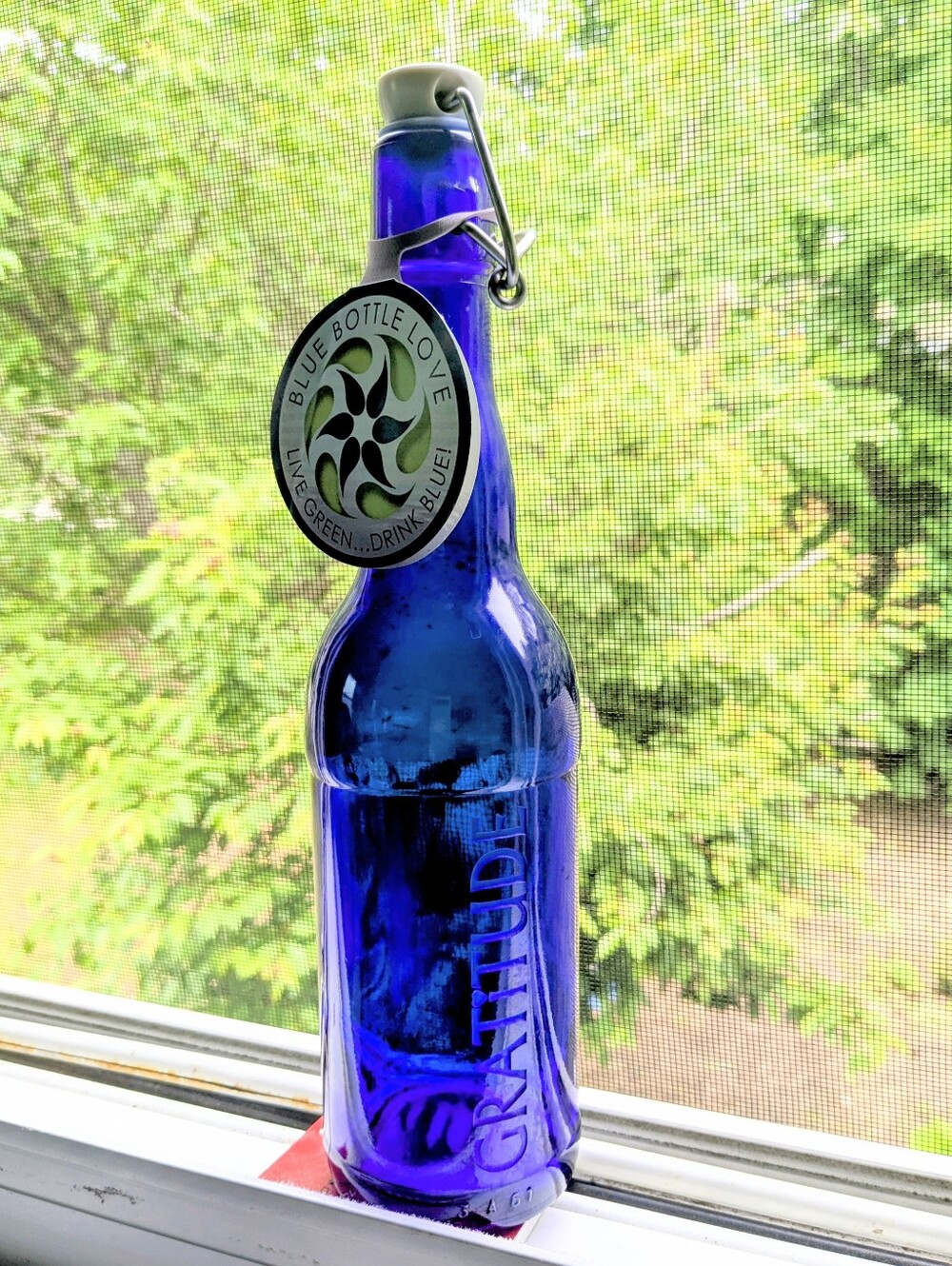 Blue Glass Gratitude Bottle with Swing Top